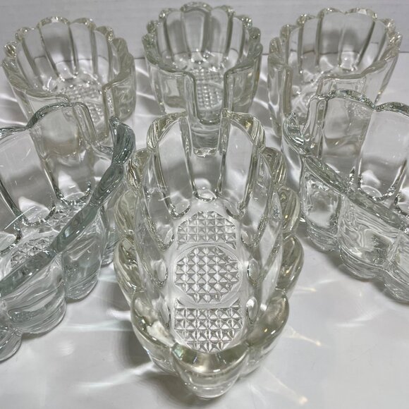 Set Of 6 Vintage Glass Oval Utensil Serving Dishes with Scalloped Edges & Textur - Picture 5 of 13